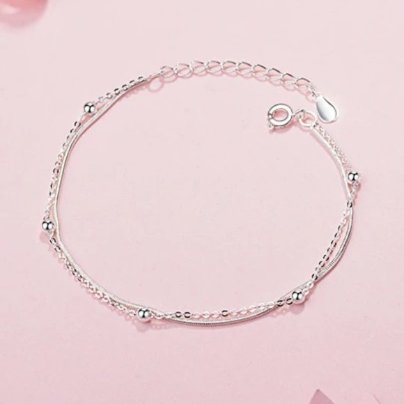 NEW 925 Sterling Silver Layered Bead Bracelet - Picture 1 of 9